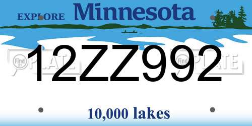 12ZZ992 Minnesota License Plate