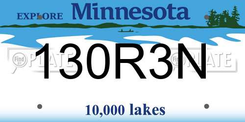 130R3N Minnesota License Plate