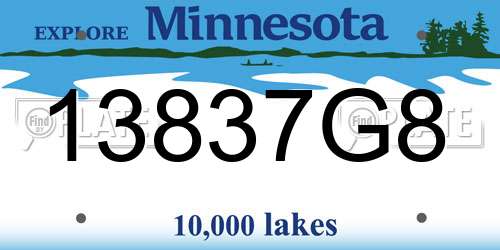 13837G8 Minnesota License Plate