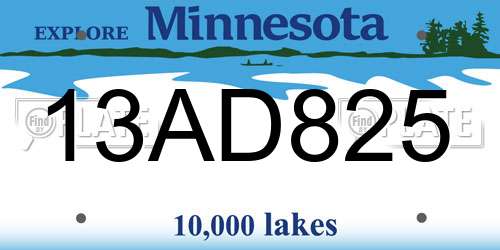 13AD825 Minnesota License Plate
