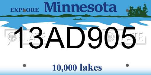 13AD905 Minnesota License Plate