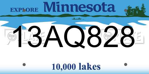 13AQ828 Minnesota License Plate