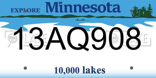 13AQ908 Minnesota License Plate