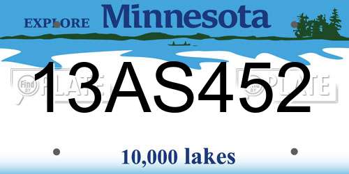 13AS452 Minnesota License Plate