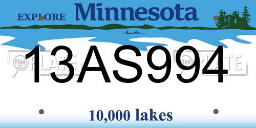 13AS994 Minnesota License Plate