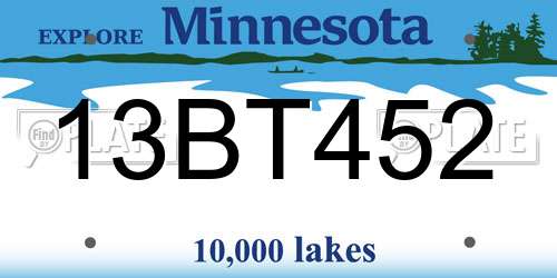 13BT452 Minnesota License Plate