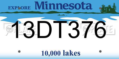 13DT376 Minnesota License Plate