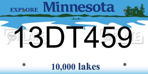 13DT459 Minnesota License Plate