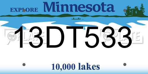 13DT533 Minnesota License Plate