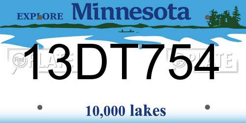 13DT754 Minnesota License Plate
