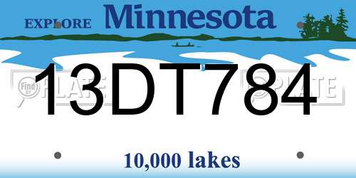 13DT784 Minnesota License Plate