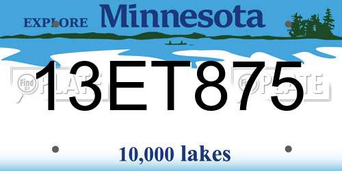 13ET875 Minnesota License Plate