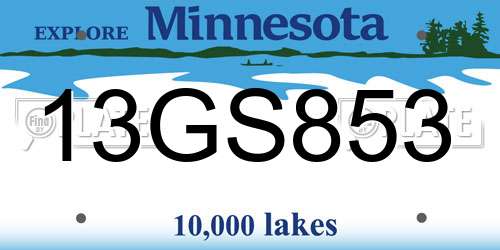 13GS853 Minnesota License Plate