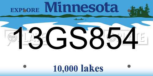 13GS854 Minnesota License Plate