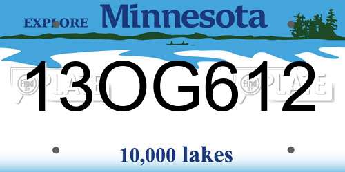 13OG612 Minnesota License Plate