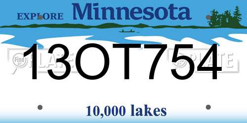 13OT754 Minnesota License Plate