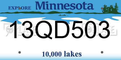13QD503 Minnesota License Plate