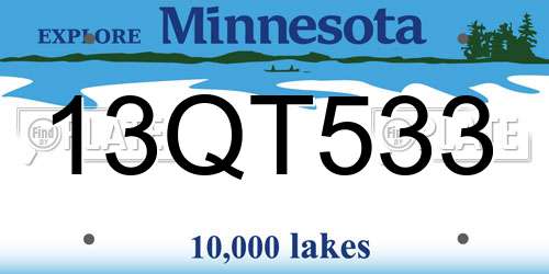13QT533 Minnesota License Plate