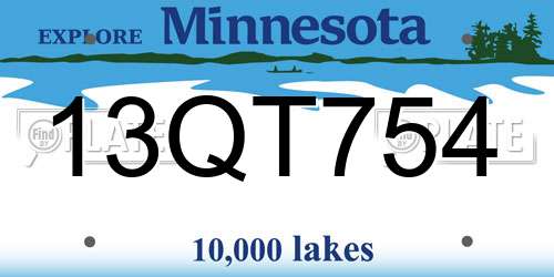 13QT754 Minnesota License Plate
