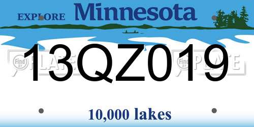 13QZ019 Minnesota License Plate