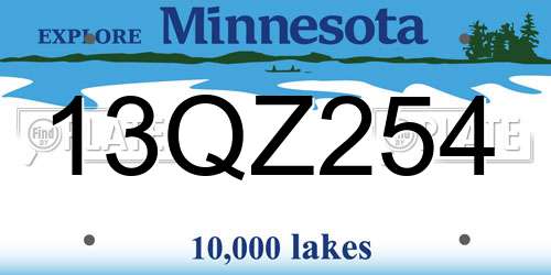 13QZ254 Minnesota License Plate