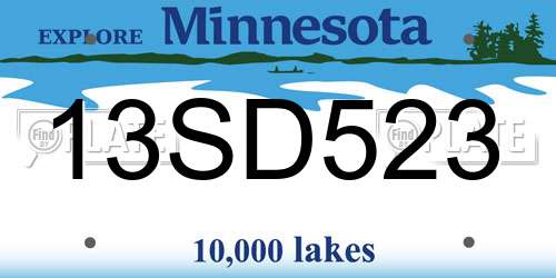 13SD523 Minnesota License Plate