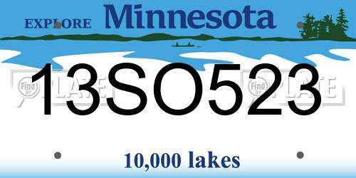 13SO523 Minnesota License Plate