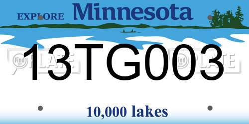 13TG003 Minnesota License Plate