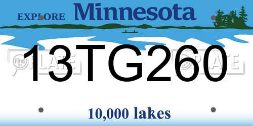 13TG260 Minnesota License Plate