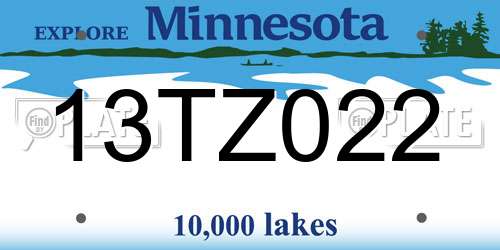 13TZ022 Minnesota License Plate