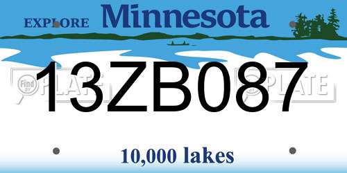 13ZB087 Minnesota License Plate