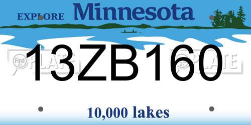 13ZB160 Minnesota License Plate