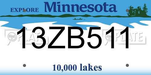 13ZB511 Minnesota License Plate