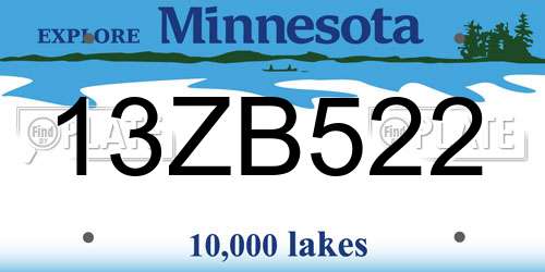 13ZB522 Minnesota License Plate