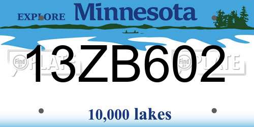 13ZB602 Minnesota License Plate