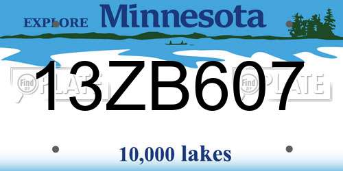 13ZB607 Minnesota License Plate