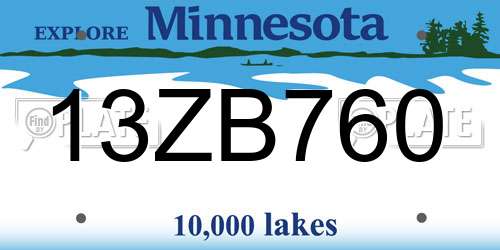 13ZB760 Minnesota License Plate