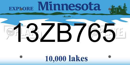 13ZB765 Minnesota License Plate