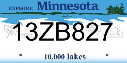 13ZB827 Minnesota License Plate