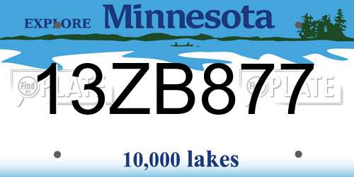 13ZB877 Minnesota License Plate