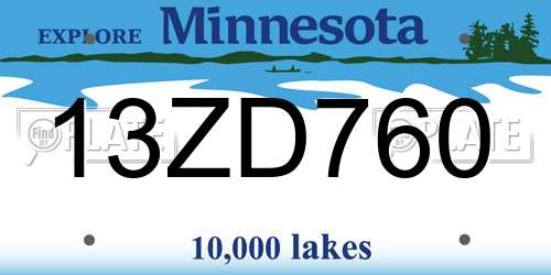 13ZD760 Minnesota License Plate