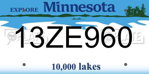 13ZE960 Minnesota License Plate