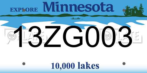 13ZG003 Minnesota License Plate