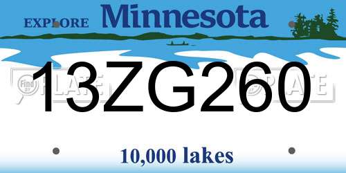 13ZG260 Minnesota License Plate
