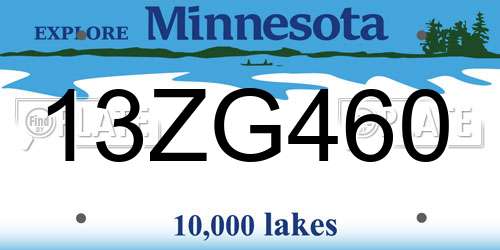 13ZG460 Minnesota License Plate