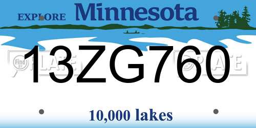 13ZG760 Minnesota License Plate