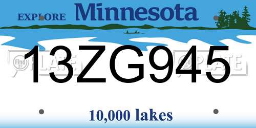 13ZG945 Minnesota License Plate