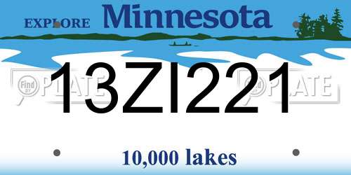 13ZI221 Minnesota License Plate
