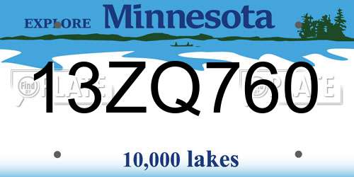 13ZQ760 Minnesota License Plate