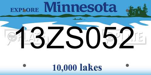 13ZS052 Minnesota License Plate